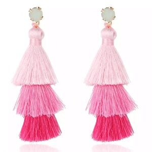 NWT 3-Tiered Pink Tassel Earrings W/ Mint Jewel